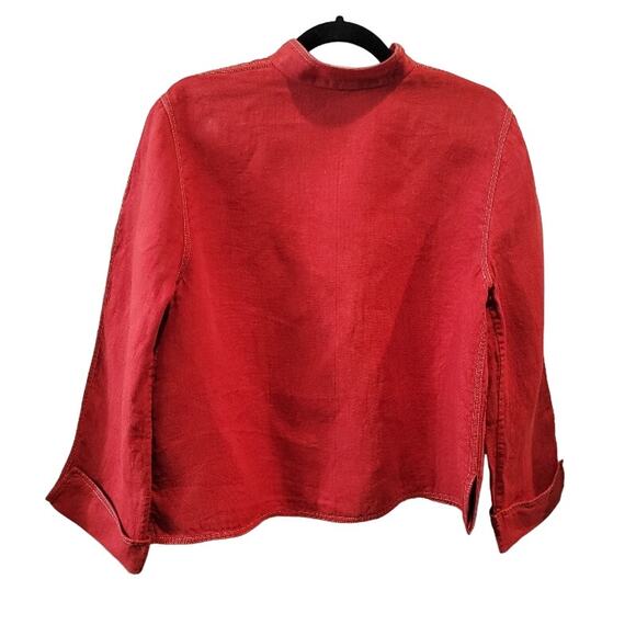 Linda Allard Ellen Tracy Red Linen Blazer Sz 14 Midi Cuffed Sleeve Office - Picture 3 of 12